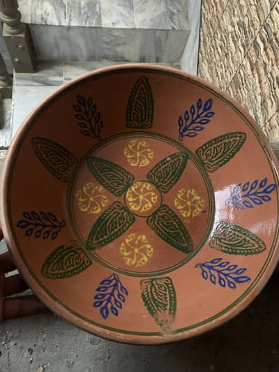 Large 15" Hand-Painted Terracotta Decorative Serving Bowl