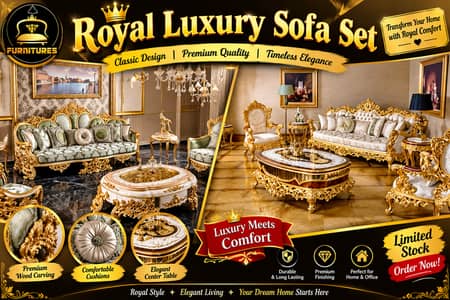 Royal Luxury Sofa Set | Premium Golden Carving | Elegant Classic Furn