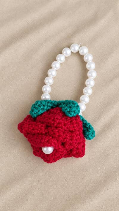 crocheted rose and pearls bracelet