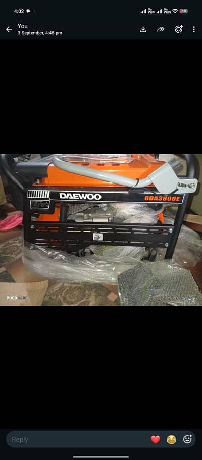 Brand New Daewoo GDA3800E Gasoline Generator – Original Box