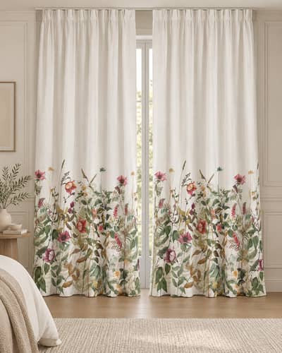 Premium White Floral Printed Curtains