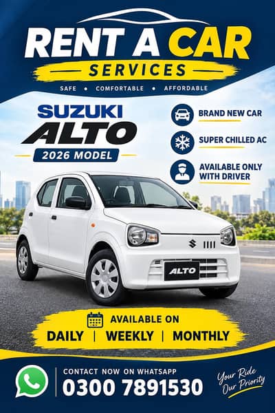 Brand New Suzuki Alto 2026 Available for Rent