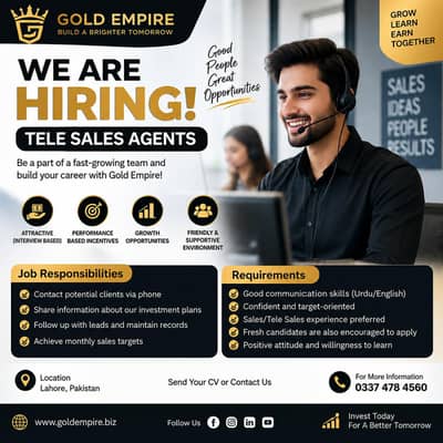 Tele Sales Agents Required – Gold Empire