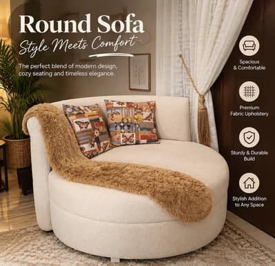 round sofa chair furniture white off white creme ivory colour.