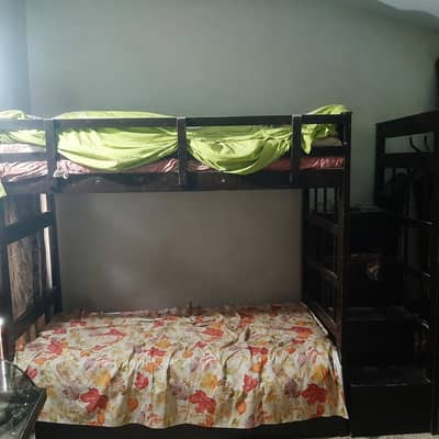 Double Decker Bed with Stairs & 3 Attached Wardrobes without foam