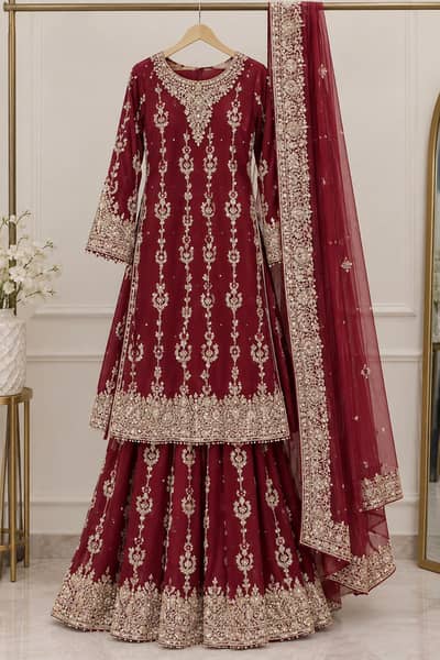 Mehroon Bridal Lehnga-heavy zardozi work/3pc set /Like New