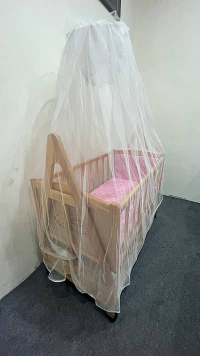 Wooden Baby Cot / Crib with Mosquito Net & Fairy Lights