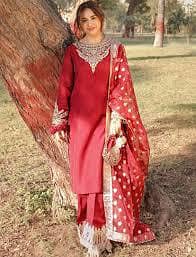 Deep Maroon Formal Embroidered Dress – Medium
