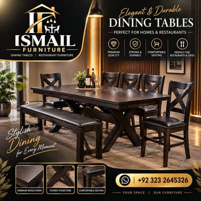 Dinning table , Wooden table , solid table with chairs , marble top