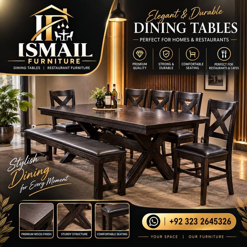 Dinning table , Wooden table , solid table with chairs , marble top 1