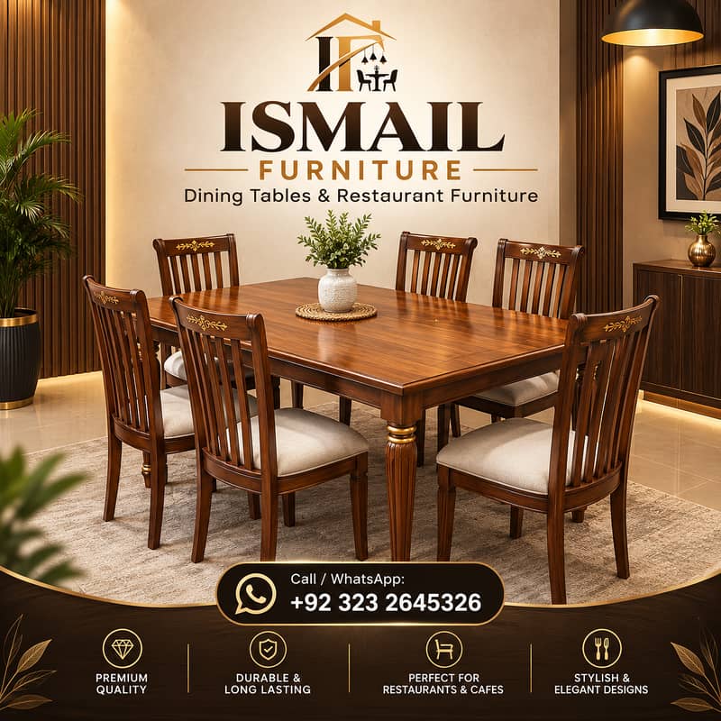 Dinning table , Wooden table , solid table with chairs , marble top 2