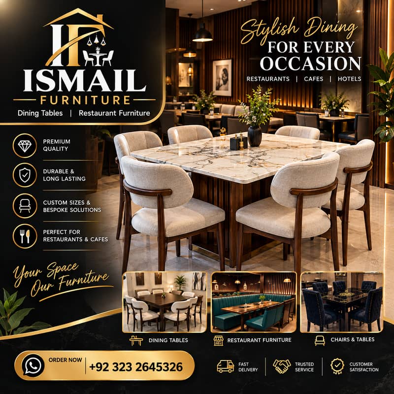 Dinning table , Wooden table , solid table with chairs , marble top 3
