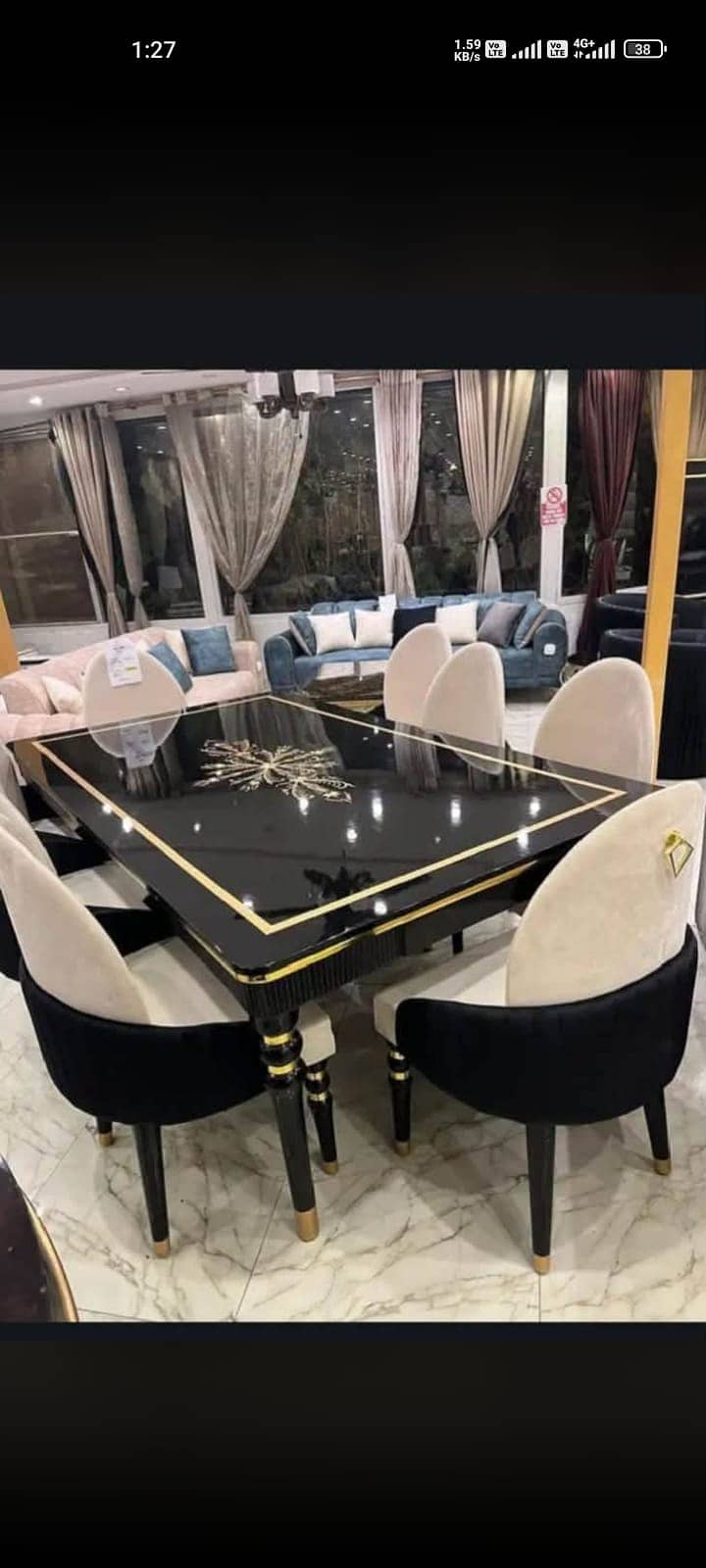 Dinning table , Wooden table , solid table with chairs , marble top 4