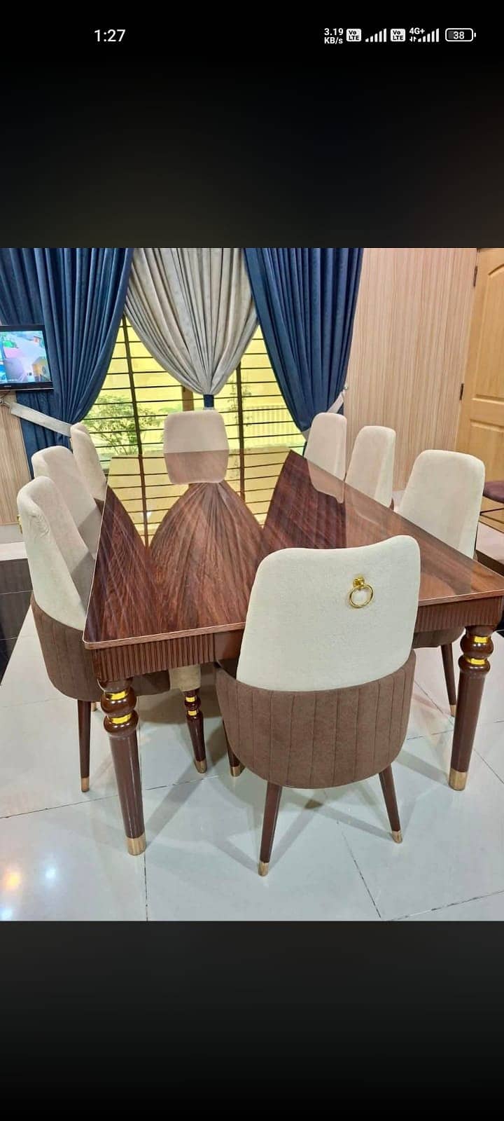 Dinning table , Wooden table , solid table with chairs , marble top 5