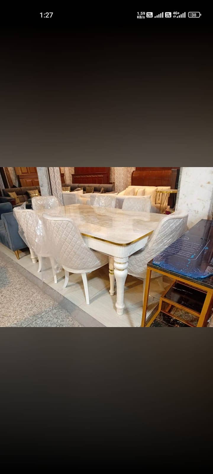 Dinning table , Wooden table , solid table with chairs , marble top 6