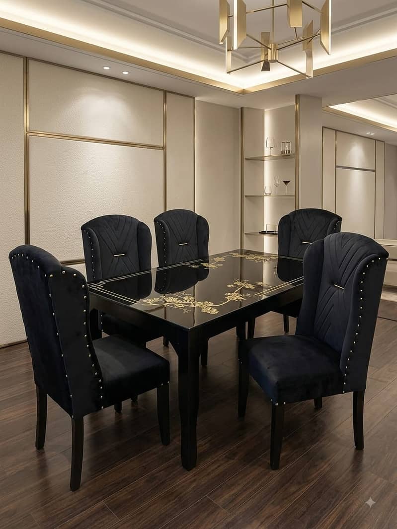 Dinning table , Wooden table , solid table with chairs , marble top 8