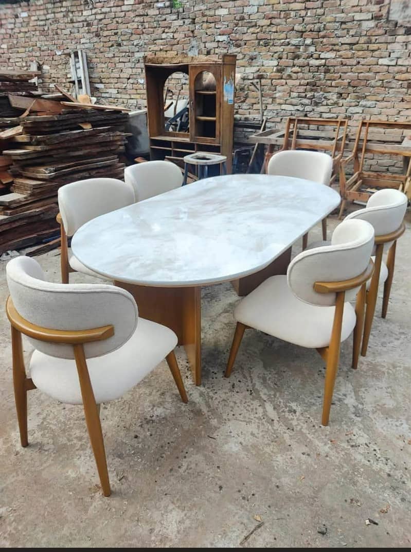 Dinning table , Wooden table , solid table with chairs , marble top 9