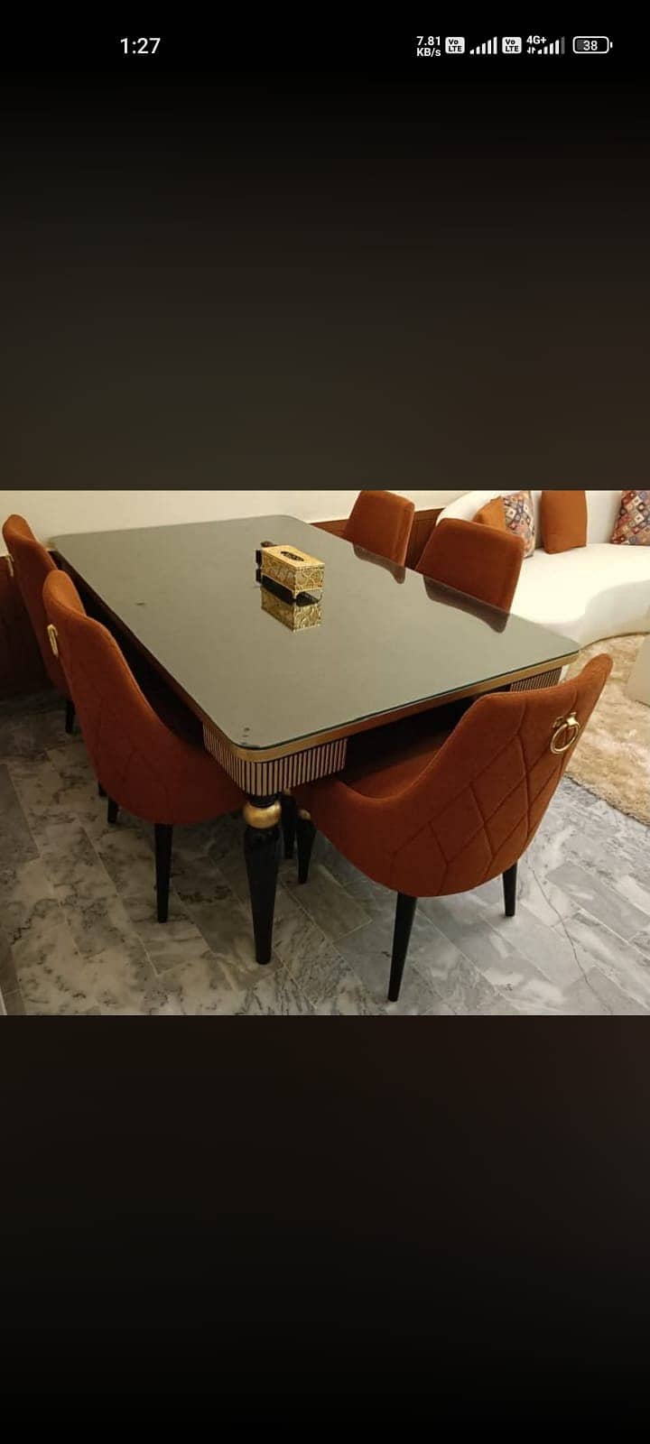 Dinning table , Wooden table , solid table with chairs , marble top 11