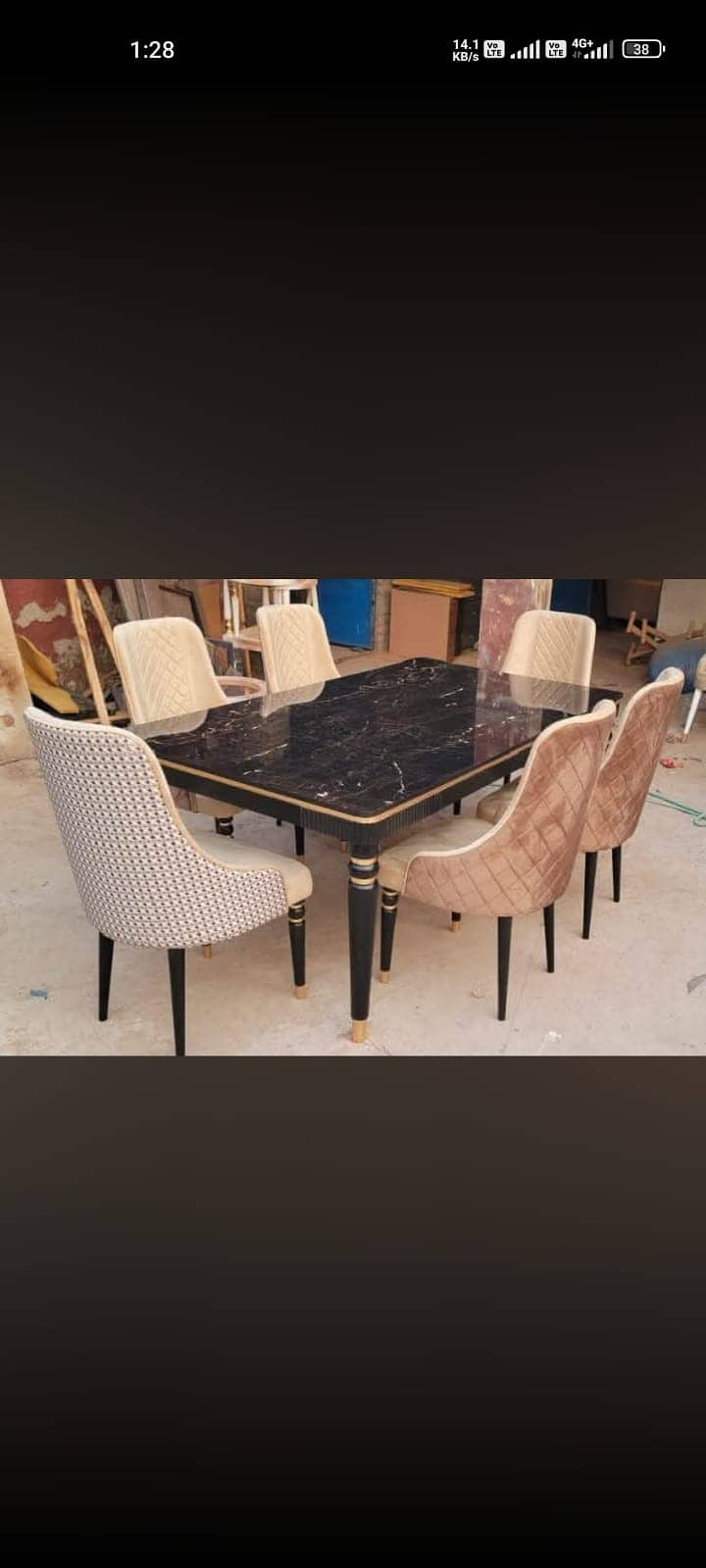Dinning table , Wooden table , solid table with chairs , marble top 12