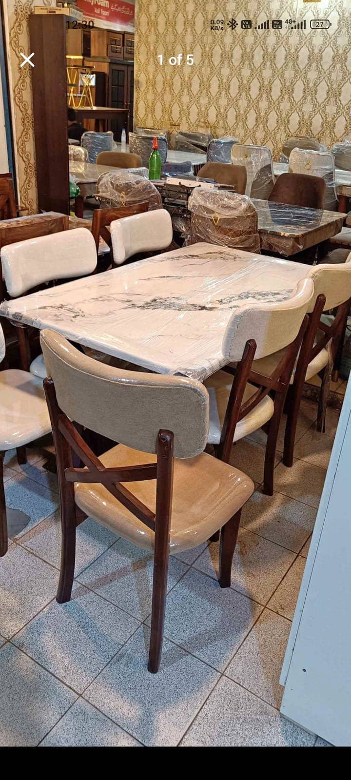 Dinning table , Wooden table , solid table with chairs , marble top 17