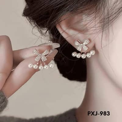 Beautiful Bow Zircon Pearl Earrings Set - Gold & Silver Plated