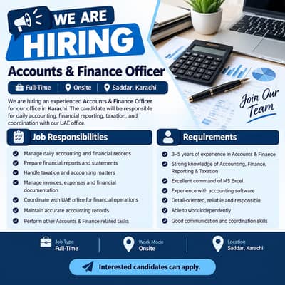 Accounts & Finance Officer Jobs in Karachi – Saddar | 3–5 Years Experi
