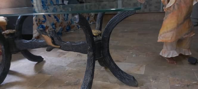 Beautiful Wooden Center Table with Glass Top