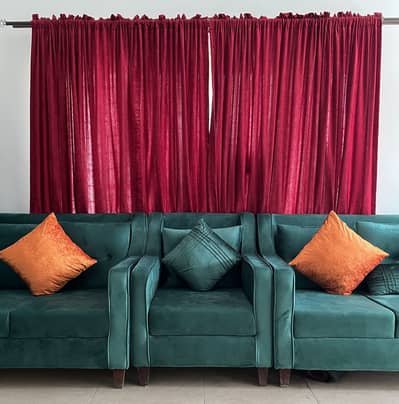 Unused Premium 6-Seater Velvet Sofa Set | 3+2+1 | Elegant Teal Green