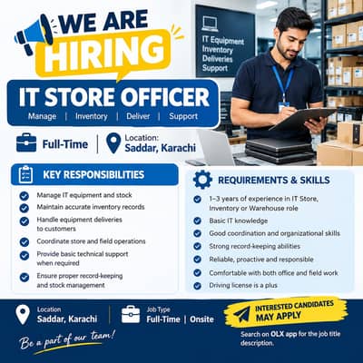 IT Store Officer – IT Inventory & Field Operations | Saddar, Karachi