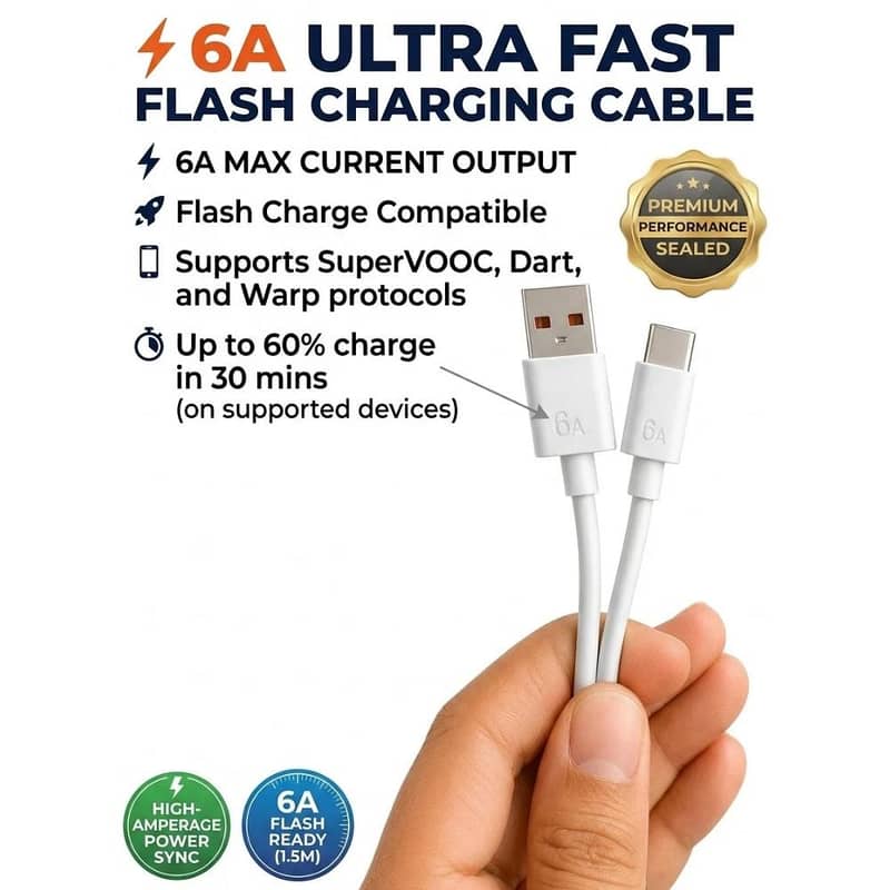 6A Fast Charging USB to Type-C Cable | 1.5 Meter | Durable Data Cable 1