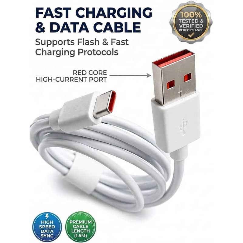 6A Fast Charging USB to Type-C Cable | 1.5 Meter | Durable Data Cable 2