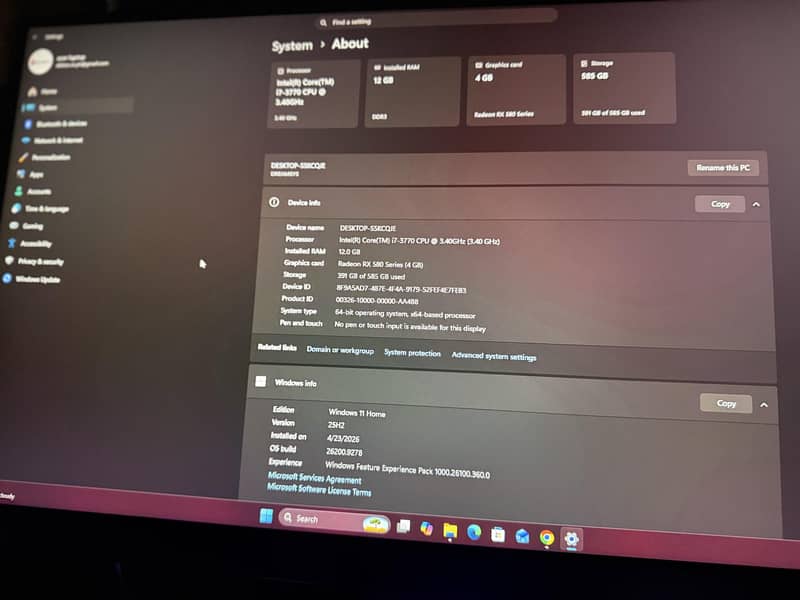 core i7 3rd gen Rx 580 with bordrless led 6