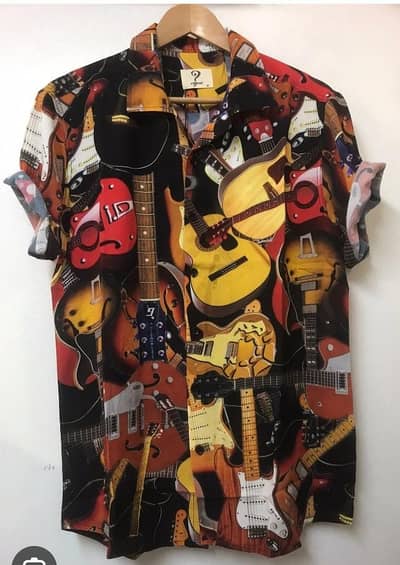 Men Half Selves Guitar Printed Shirt