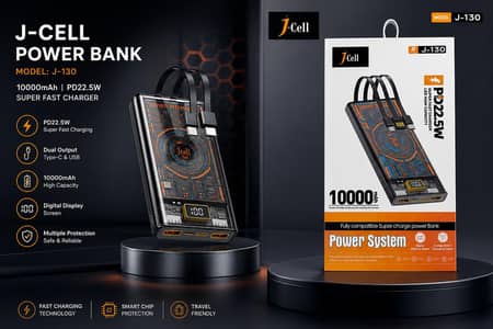 Title: J-Cell J-130 Power Bank 10000mAh PD 22.5W Super Fast Charger
