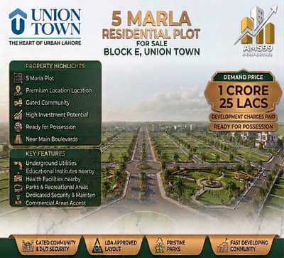 Prime 5 Marla Plot for Sale in Block E, Union Town Ideal Location & Investment