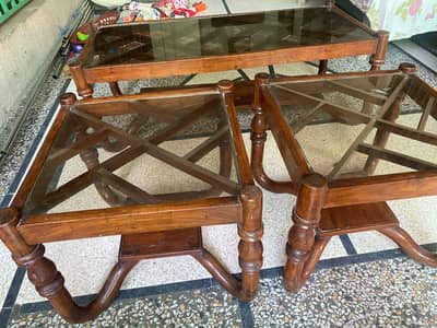 Wooden Glass Top Center Tables – Set of 3