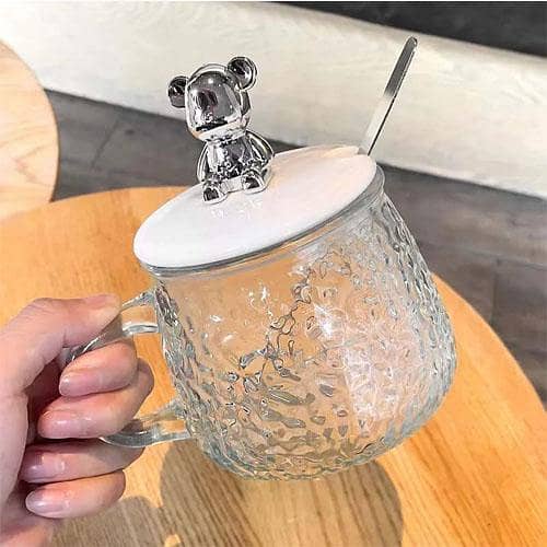 Clear Tea Cups Heat Resistant Hammer Pattern Large Capacity Glass Mugs 420ml in pakistan
