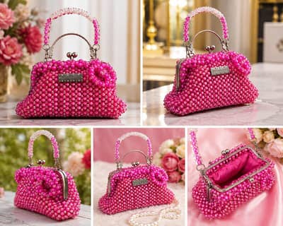 Hand made pink beaded purse