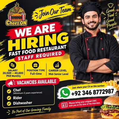 Fast Food Restaurant Staff || Chef Rider & Dishwasher Job | Isb jobs