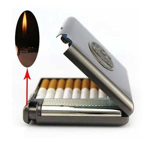 New High Quality 20 Cigar-ette Mens Vintage Metal Cigarette Case Gas Lighter in pakistan