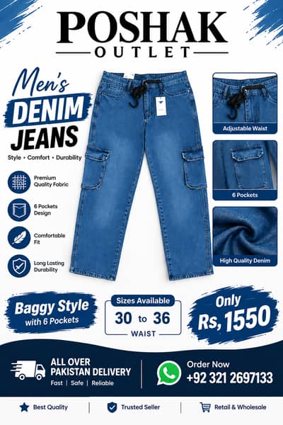 Men’s Jeans / Denim Cargo Pants / Baggy Jeans / 6 Pocket Jeans / Kids