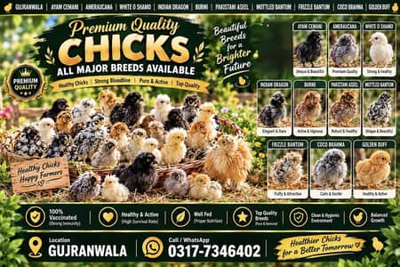 Ayam Cemani, Burmi, Dragon, Shamo Aseel, Bantam, Brahma & Ameraucana
