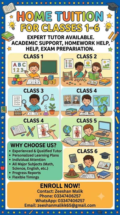 Home Tutor For Class 1 to 6. .