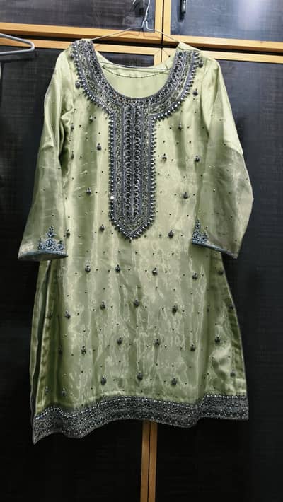 Sage green party wear dress