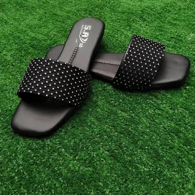Black Rhinestone Women's Flat Slippers - Size 6 to 10 - Rs:1500