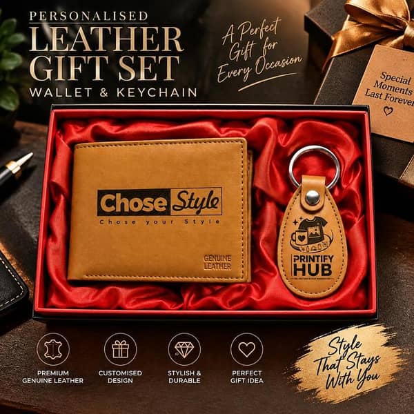 Custom Leather Wallet and Keychain Set for Men
