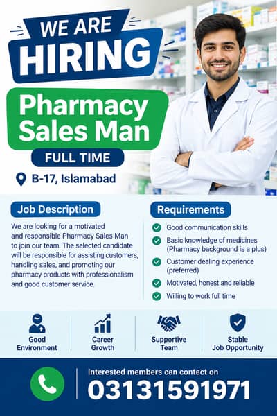 HIRING – PHARMACY SALES MAN