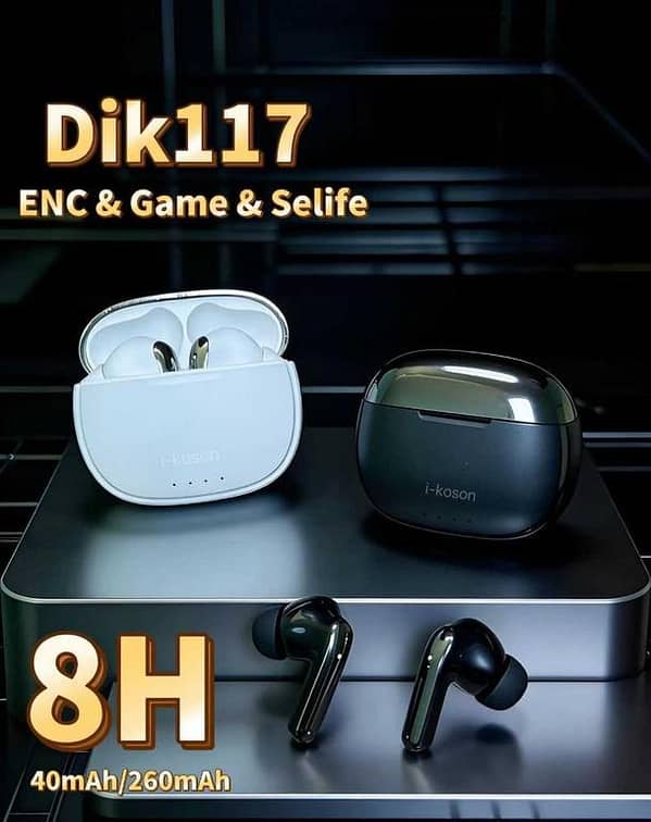 I-KOSON DIK117 Wireless Earbuds – Bluetooth 5.3 Headphones with Remote Selfie Control, 8H Music Time, 57H Standby & Crystal Clear Audio