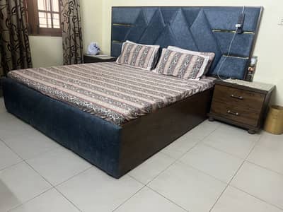 Bed set with side table, wardrobe and dressing table
