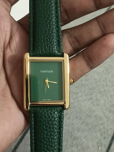 Cartier tank Green pure leather straps